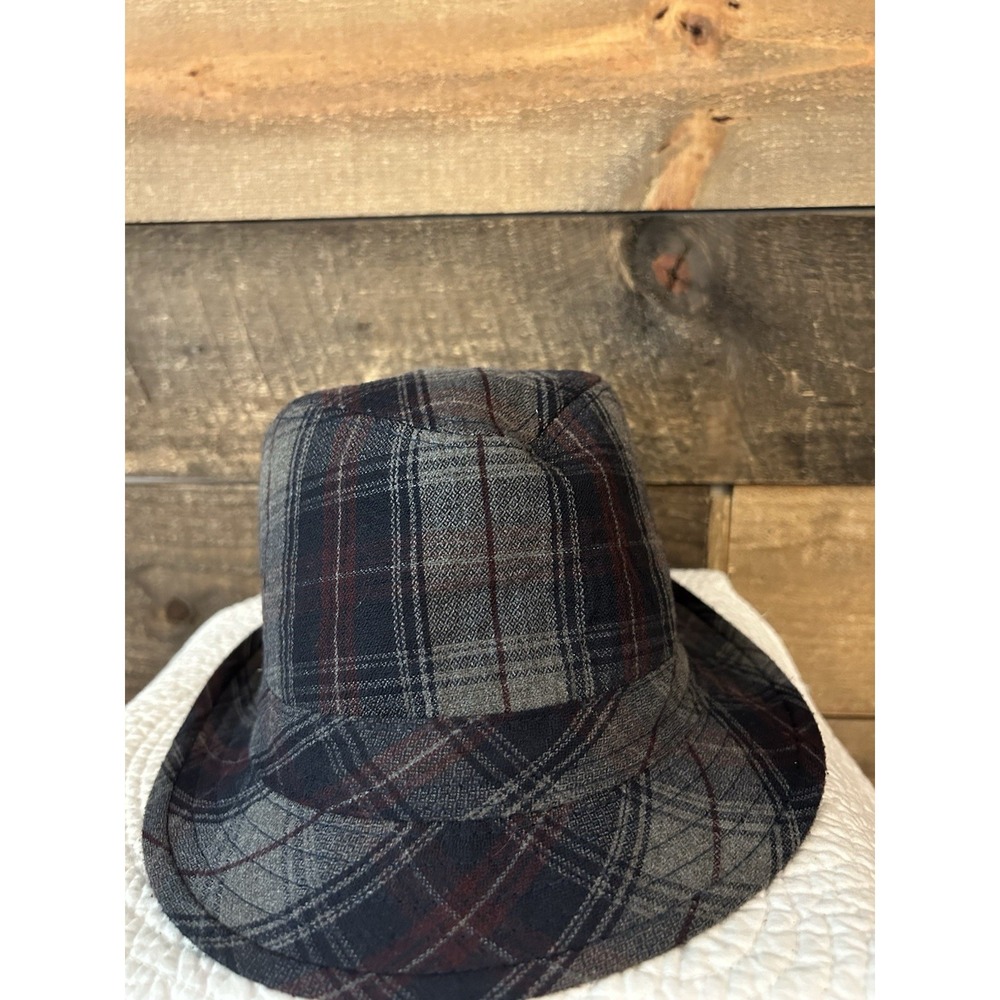 Milani‎ Fedora Mens L/XL Black /Grey Plaid Wool Designed in Italy Hat